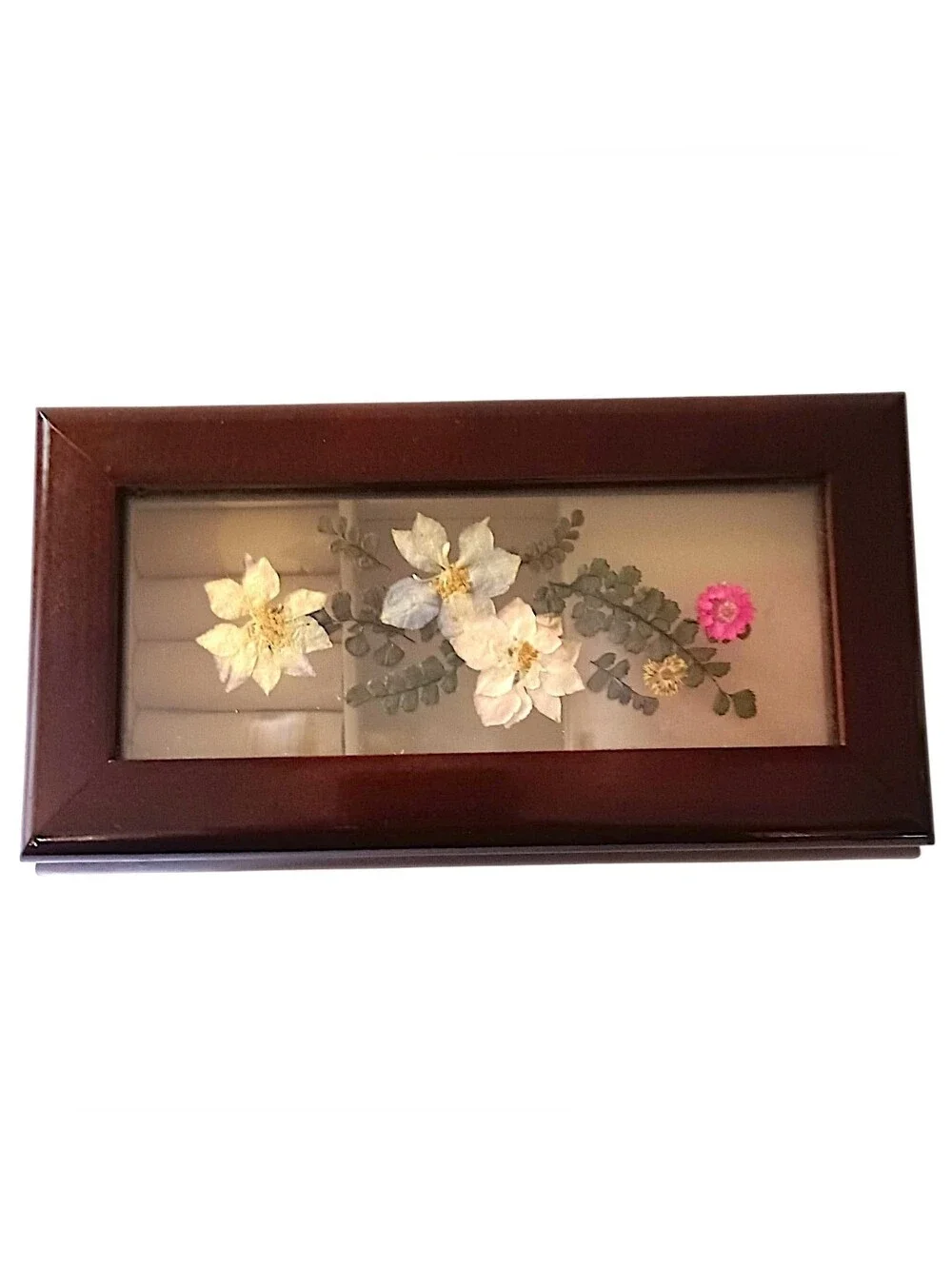 Wood Dried Pressed Flowers‎ Jewelry Box Musical Plays Nadias Theme WORKS Vtg 90s